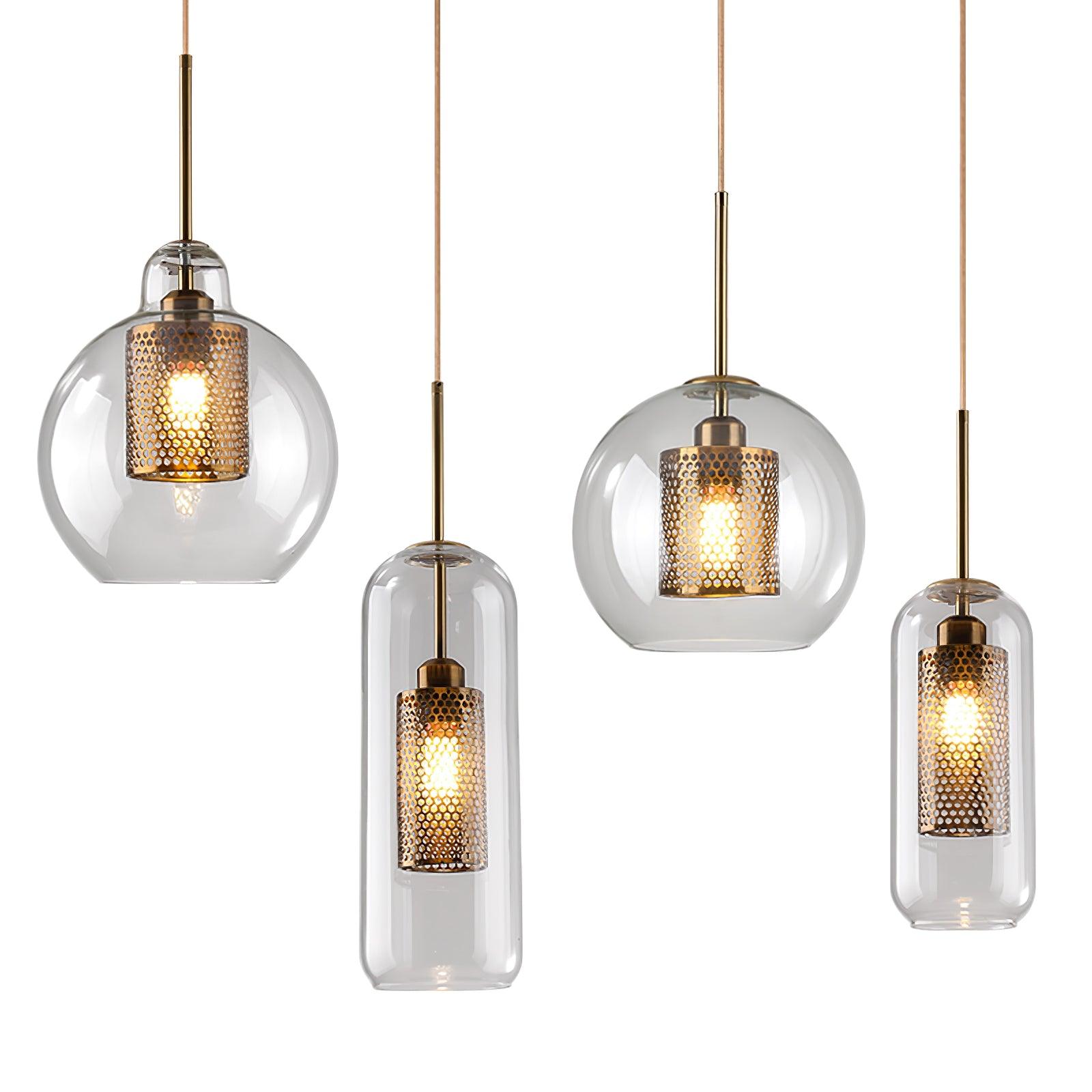 Lustra Lustre Suspendu En Verre Maillage Doré Pour Salle À Manger - Neutralighting
