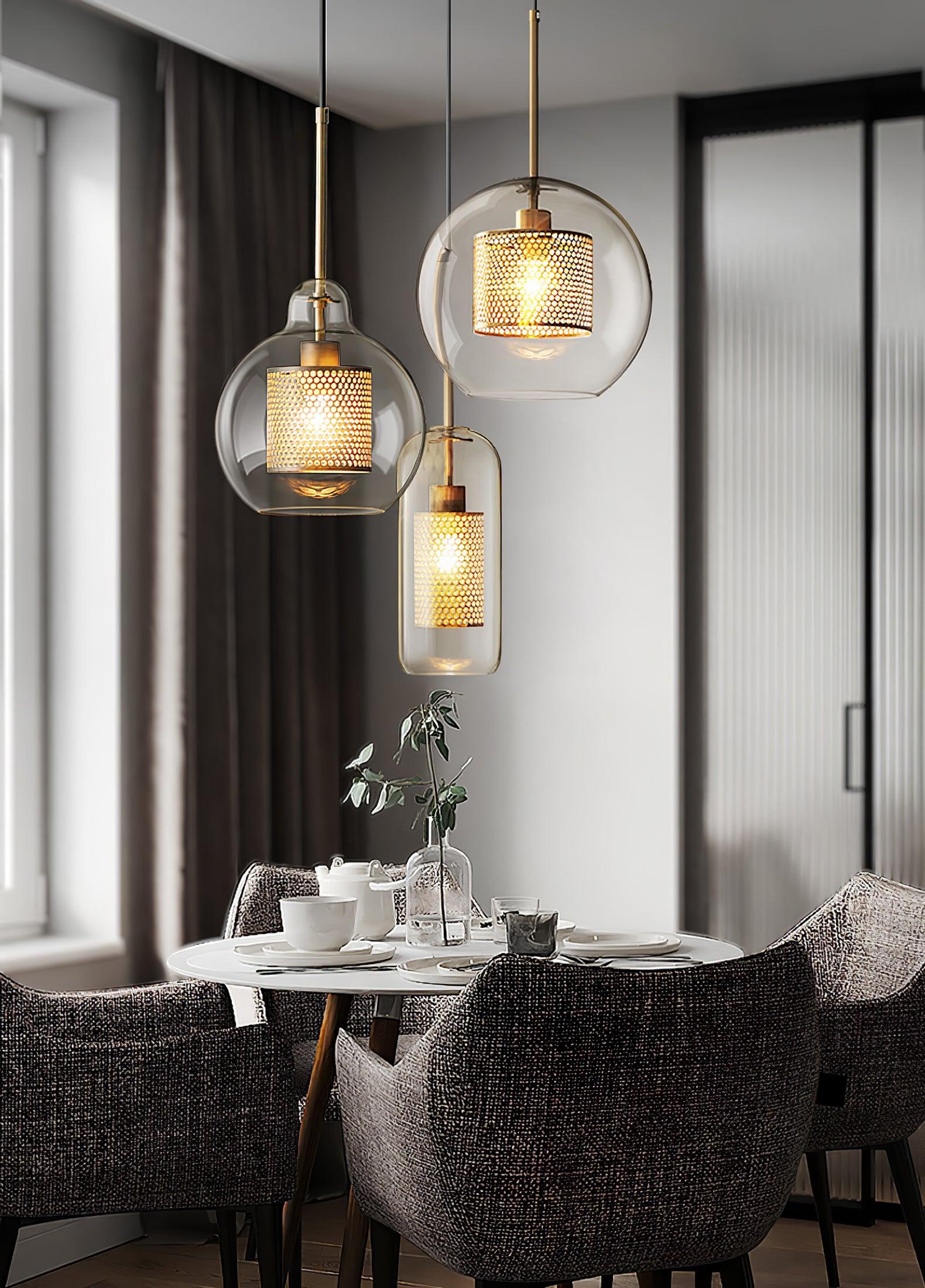 Lustra Lustre Suspendu En Verre Maillage Doré Pour Salle À Manger - Neutralighting