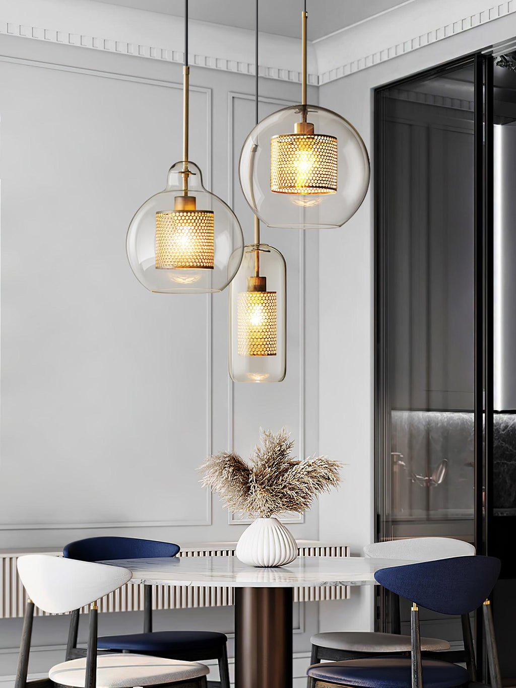 Lustra Lustre Suspendu En Verre Maillage Doré Pour Salle À Manger - Neutralighting