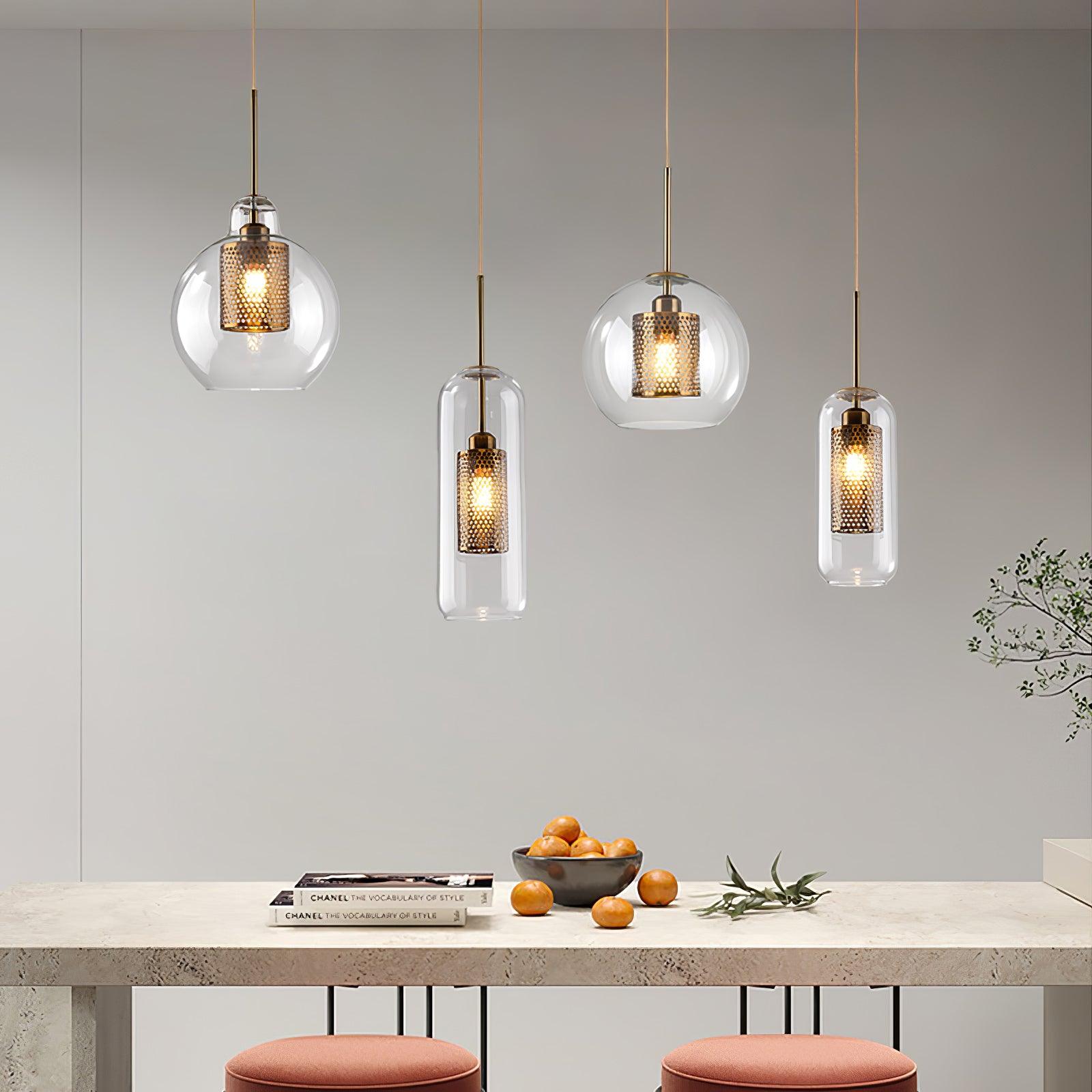 Lustra Lustre Suspendu En Verre Maillage Doré Pour Salle À Manger - Neutralighting