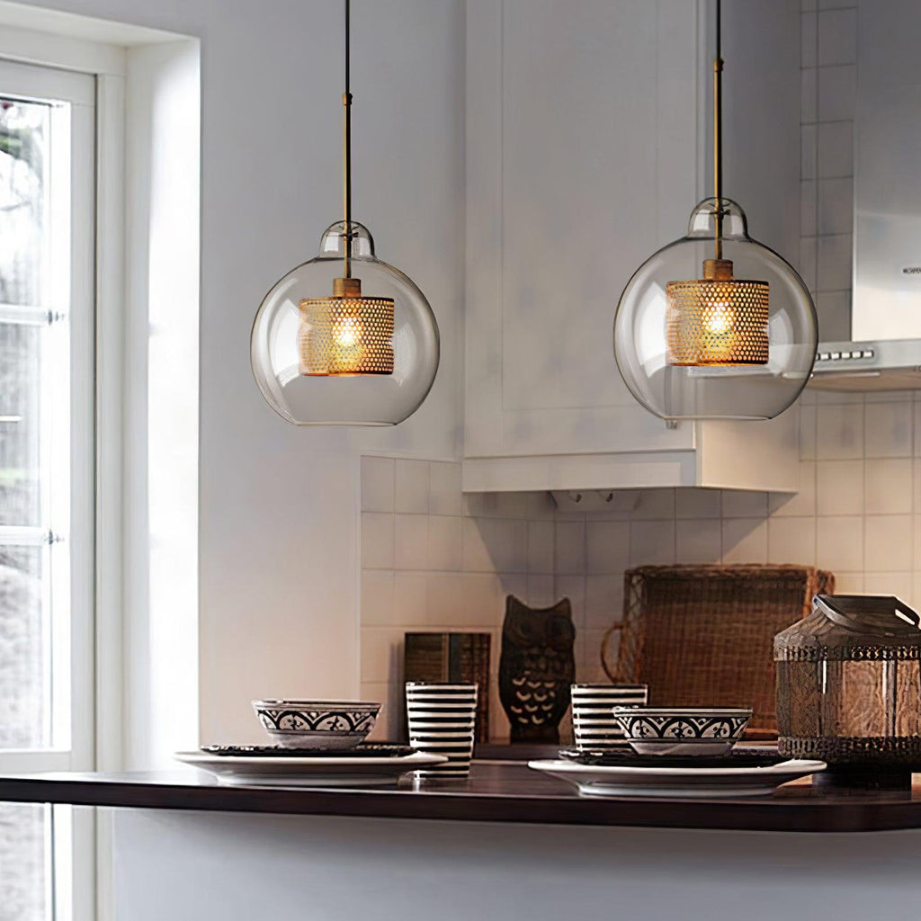 Lustra Lustre Suspendu En Verre Maillage Doré Pour Salle À Manger - Neutralighting