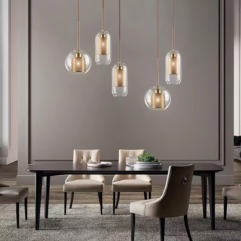 Lustra Lustre Suspendu En Verre Maillage Doré Pour Salle À Manger - Neutralighting