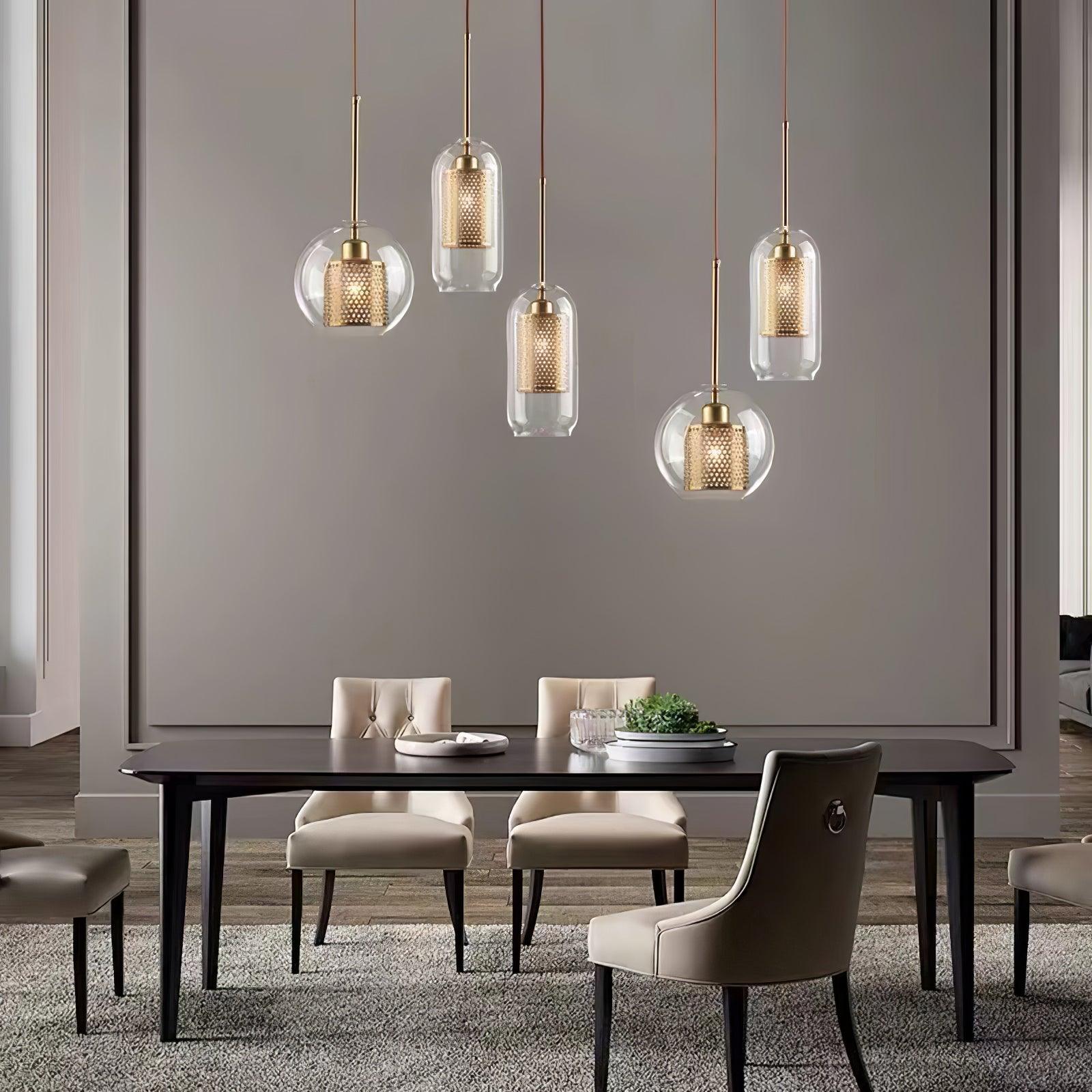Lustra Lustre Suspendu En Verre Maillage Doré Pour Salle À Manger - Neutralighting