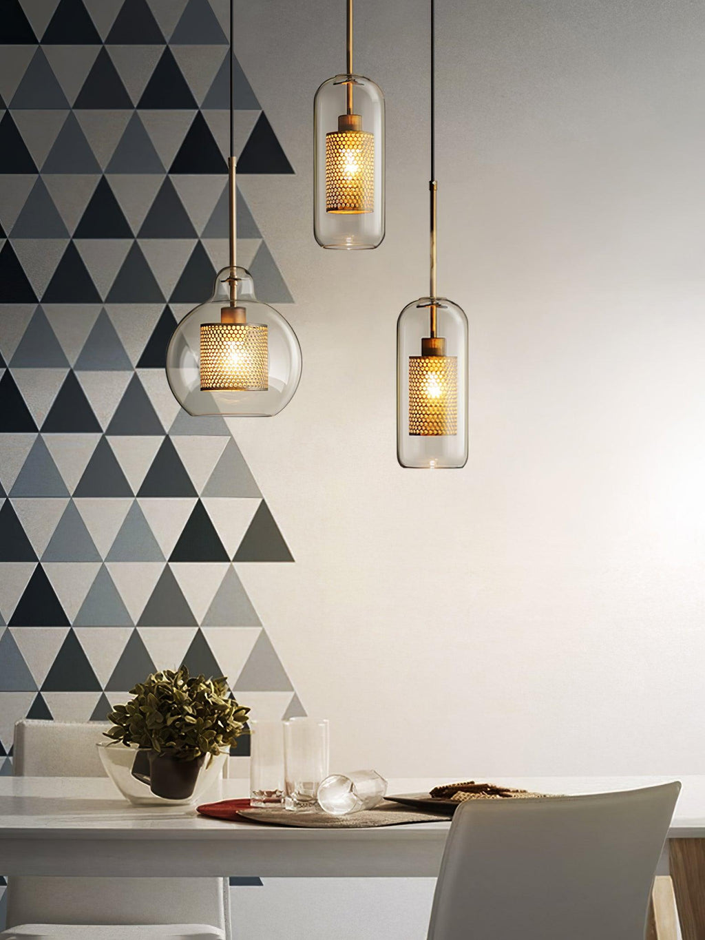 Lustra Lustre Suspendu En Verre Maillage Doré Pour Salle À Manger - Neutralighting