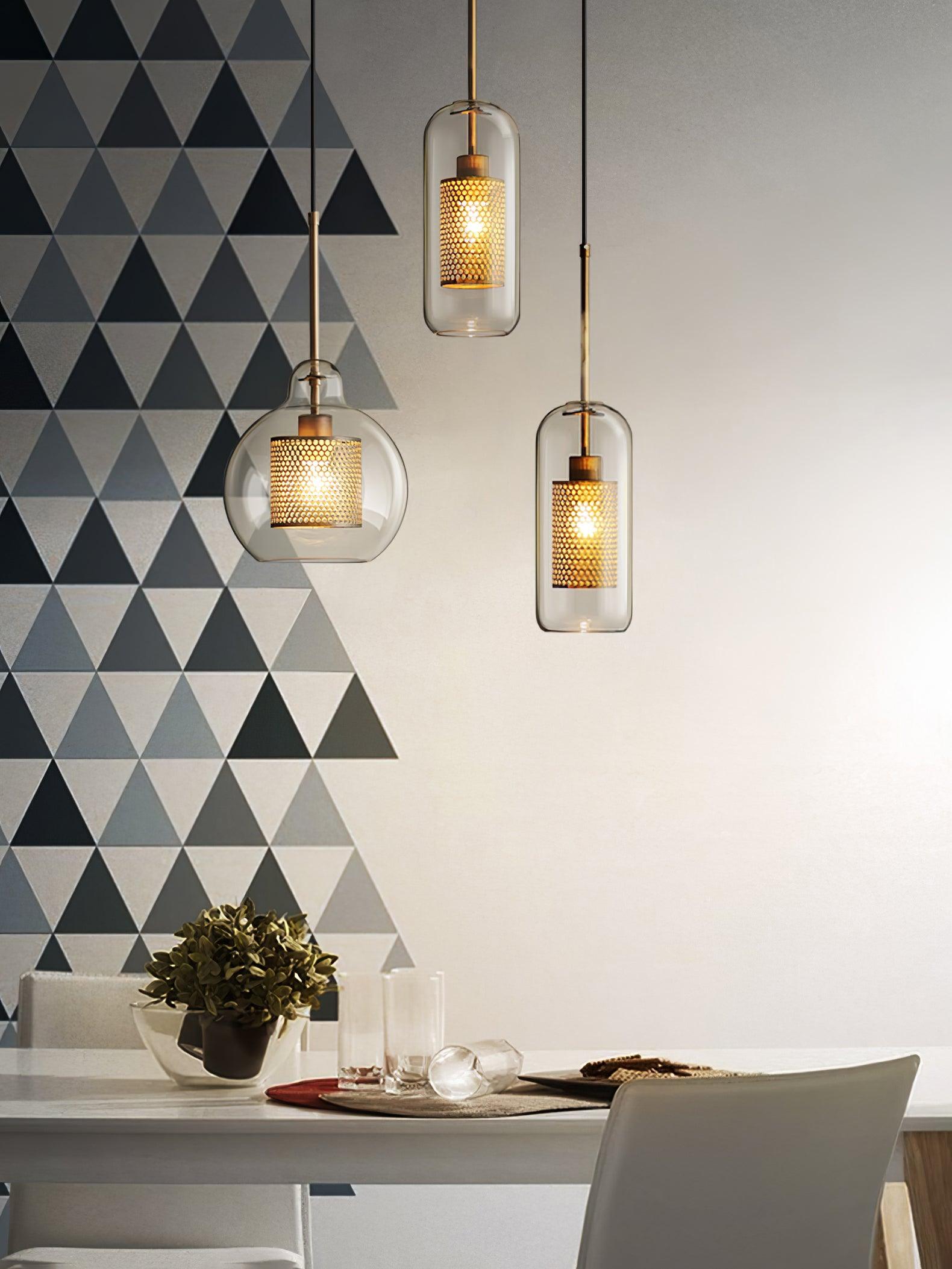 Lustra Lustre Suspendu En Verre Maillage Doré Pour Salle À Manger - Neutralighting