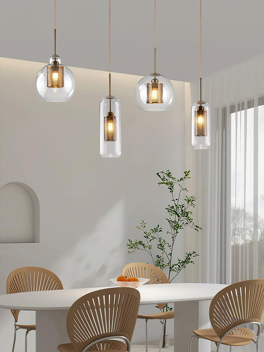 Lustra Lustre Suspendu En Verre Maillage Doré Pour Salle À Manger - Neutralighting