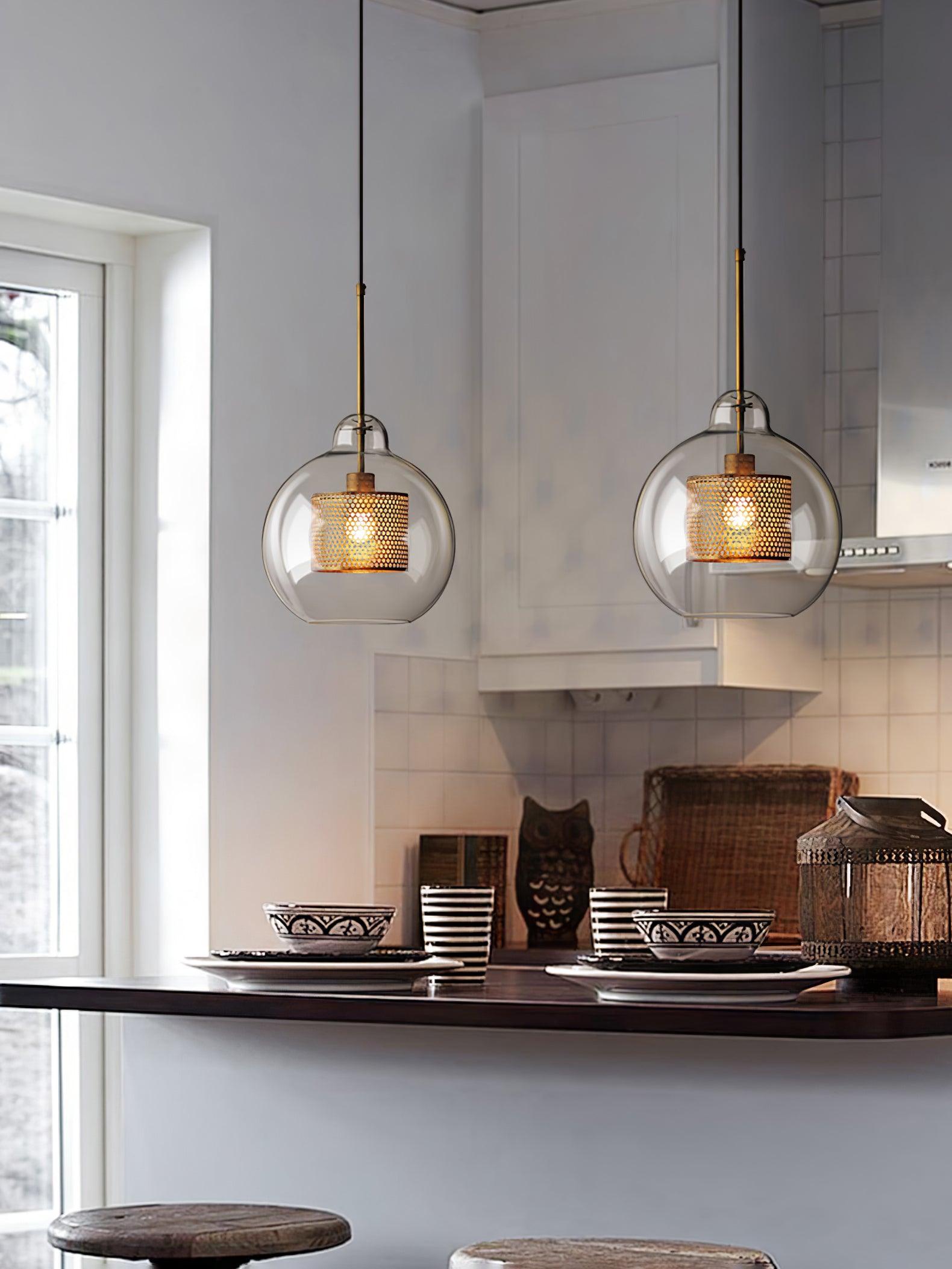 Lustra Lustre Suspendu En Verre Maillage Doré Pour Salle À Manger - Neutralighting