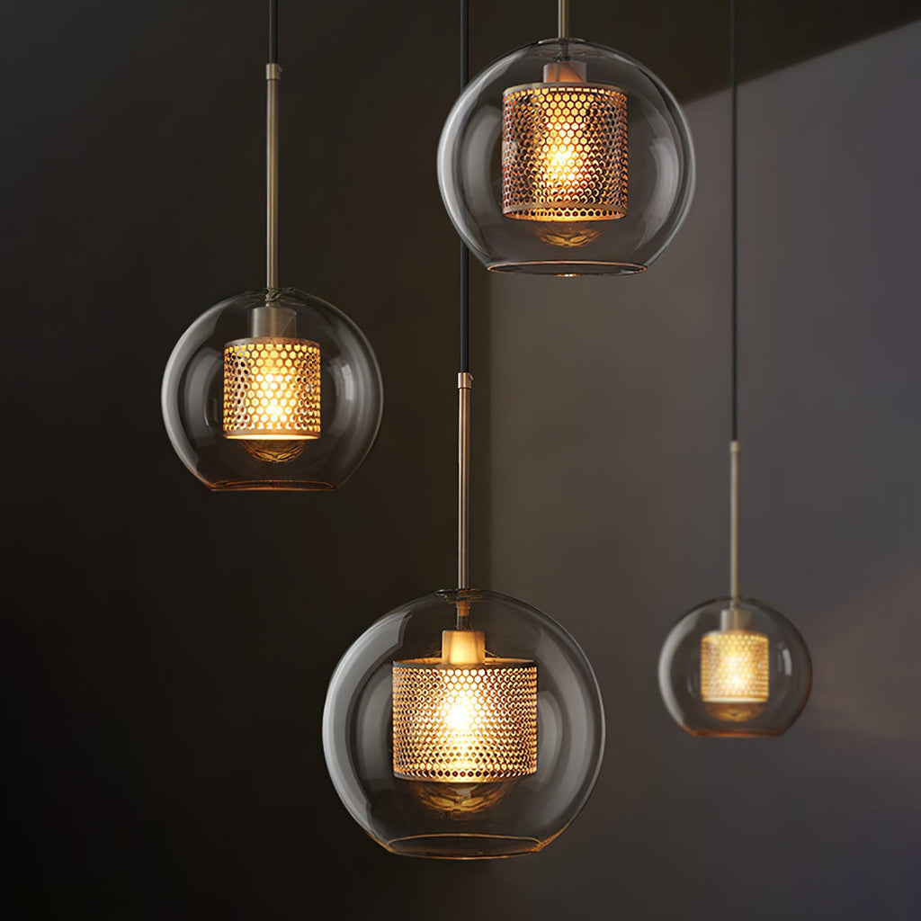 Lustra Lustre Suspendu En Verre Maillage Doré Pour Salle À Manger - Neutralighting