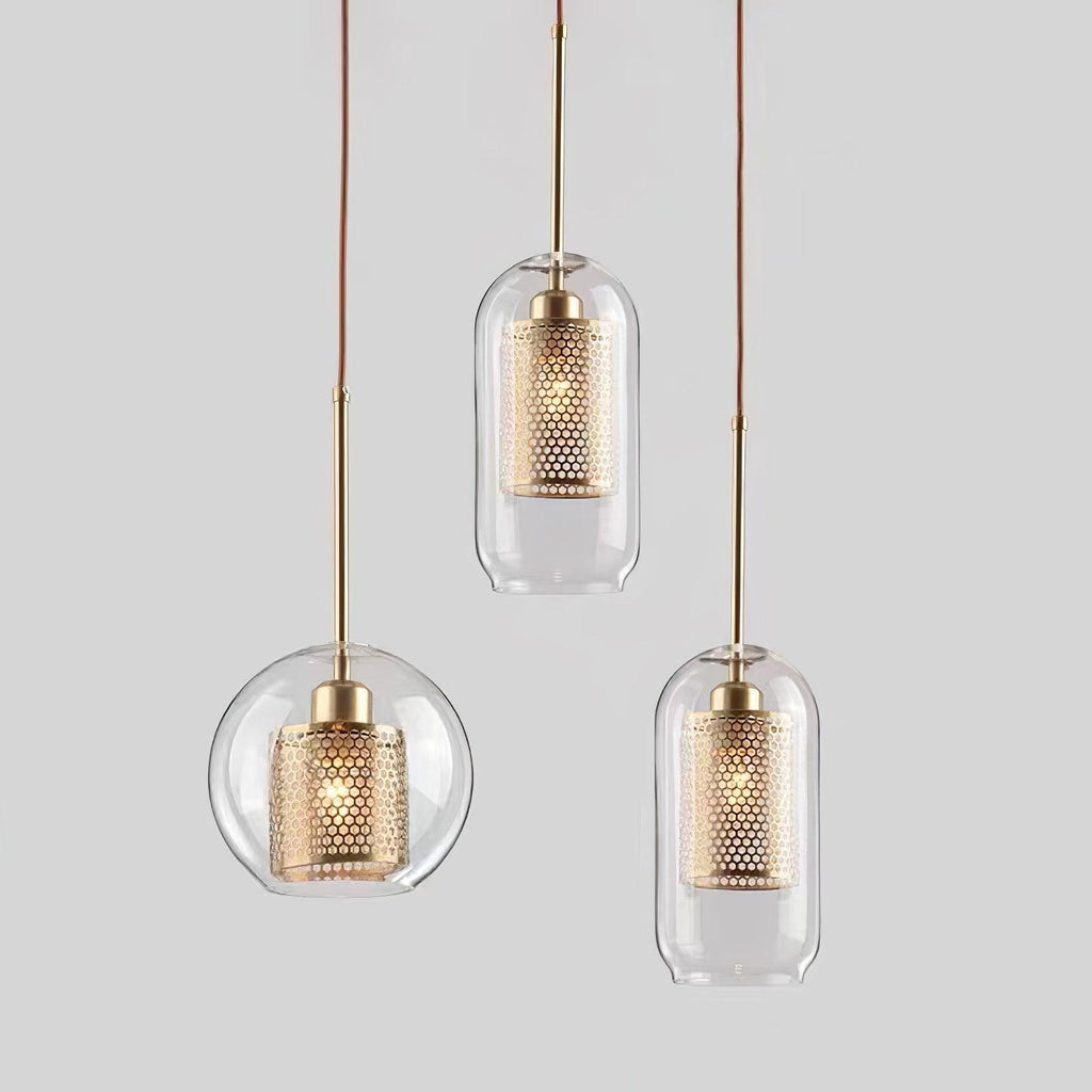 Lustra Lustre Suspendu En Verre Maillage Doré Pour Salle À Manger - Neutralighting