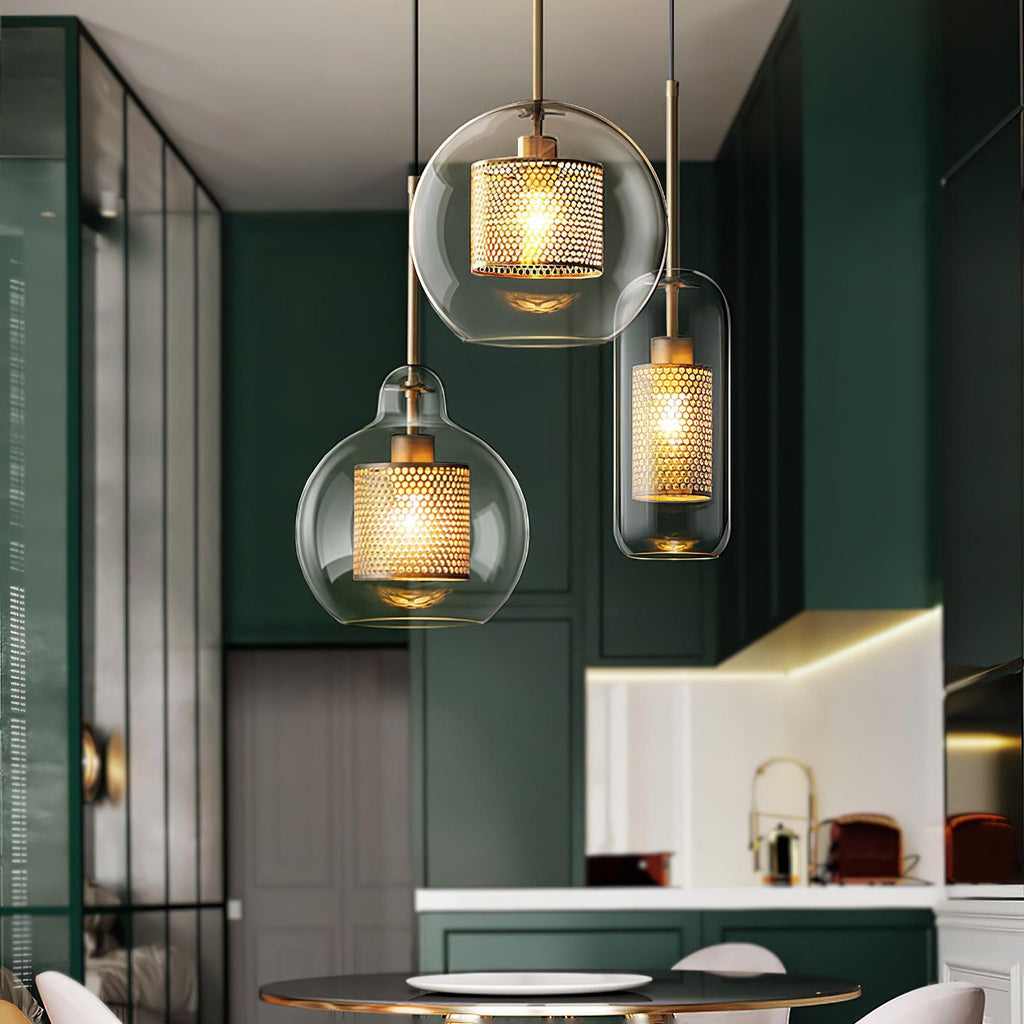 Lustra Lustre Suspendu En Verre Maillage Doré Pour Salle À Manger - Neutralighting