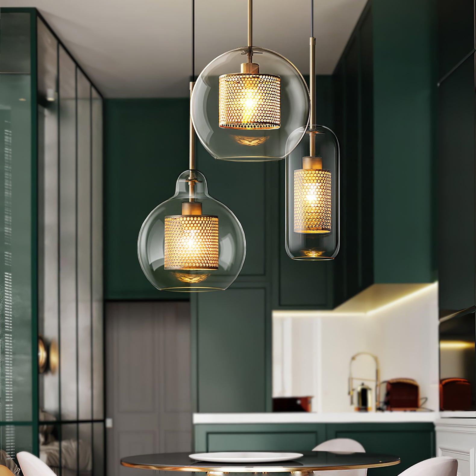 Lustra Lustre Suspendu En Verre Maillage Doré Pour Salle À Manger - Neutralighting