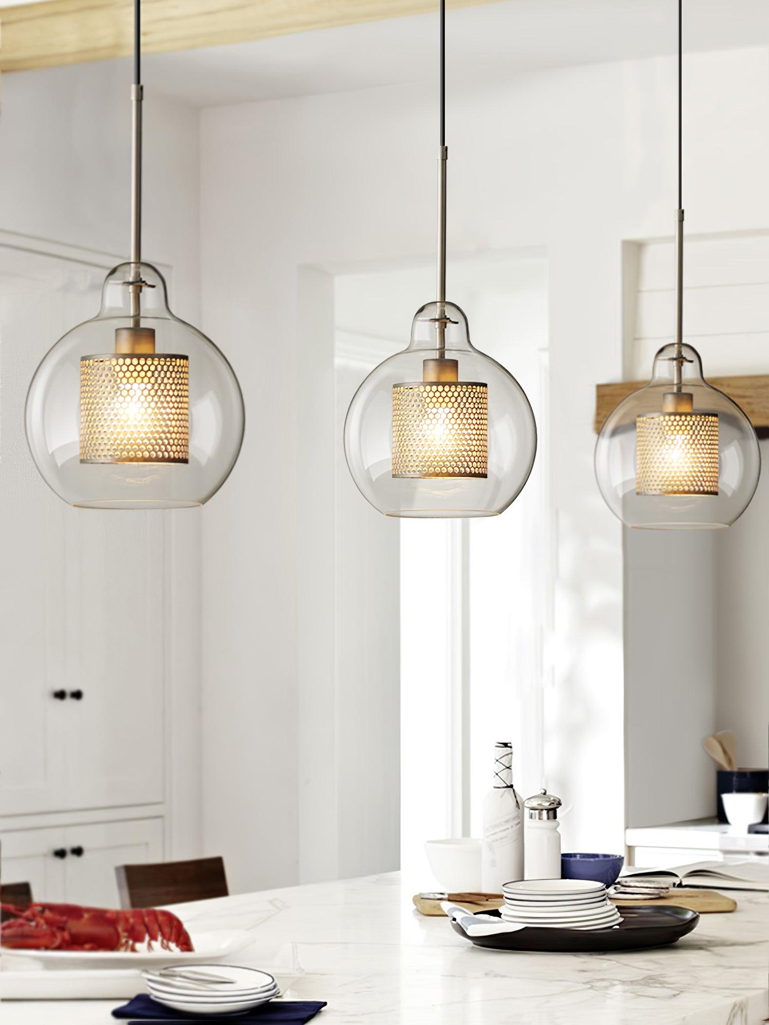 Lustra Lustre Suspendu En Verre Maillage Doré Pour Salle À Manger - Neutralighting