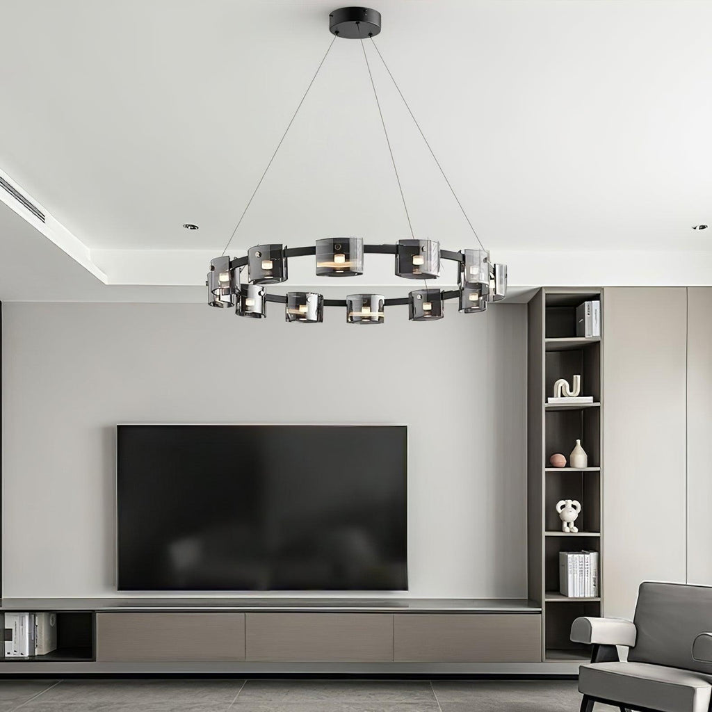 Lustra Chandelier Verre Circulaire Bras en Fer - Neutralighting