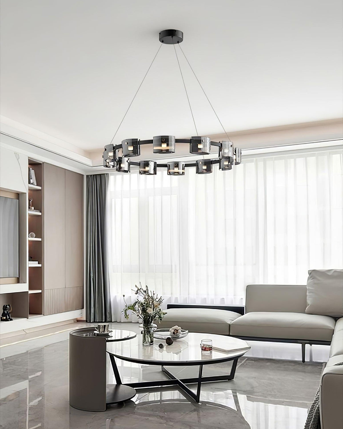 Lustra Chandelier Verre Circulaire Bras en Fer - Neutralighting