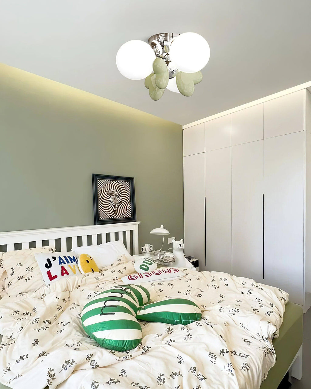 Nica Plafonnier Crème Globe Groupe Moderne Chambre - Neutralighting