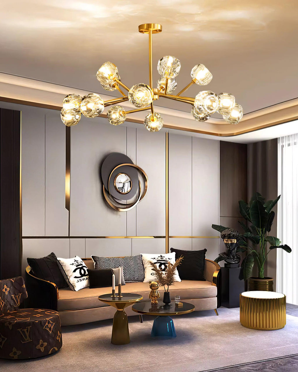 Crystal Lustre Boule Laiton Noir Facetté - Neutralighting