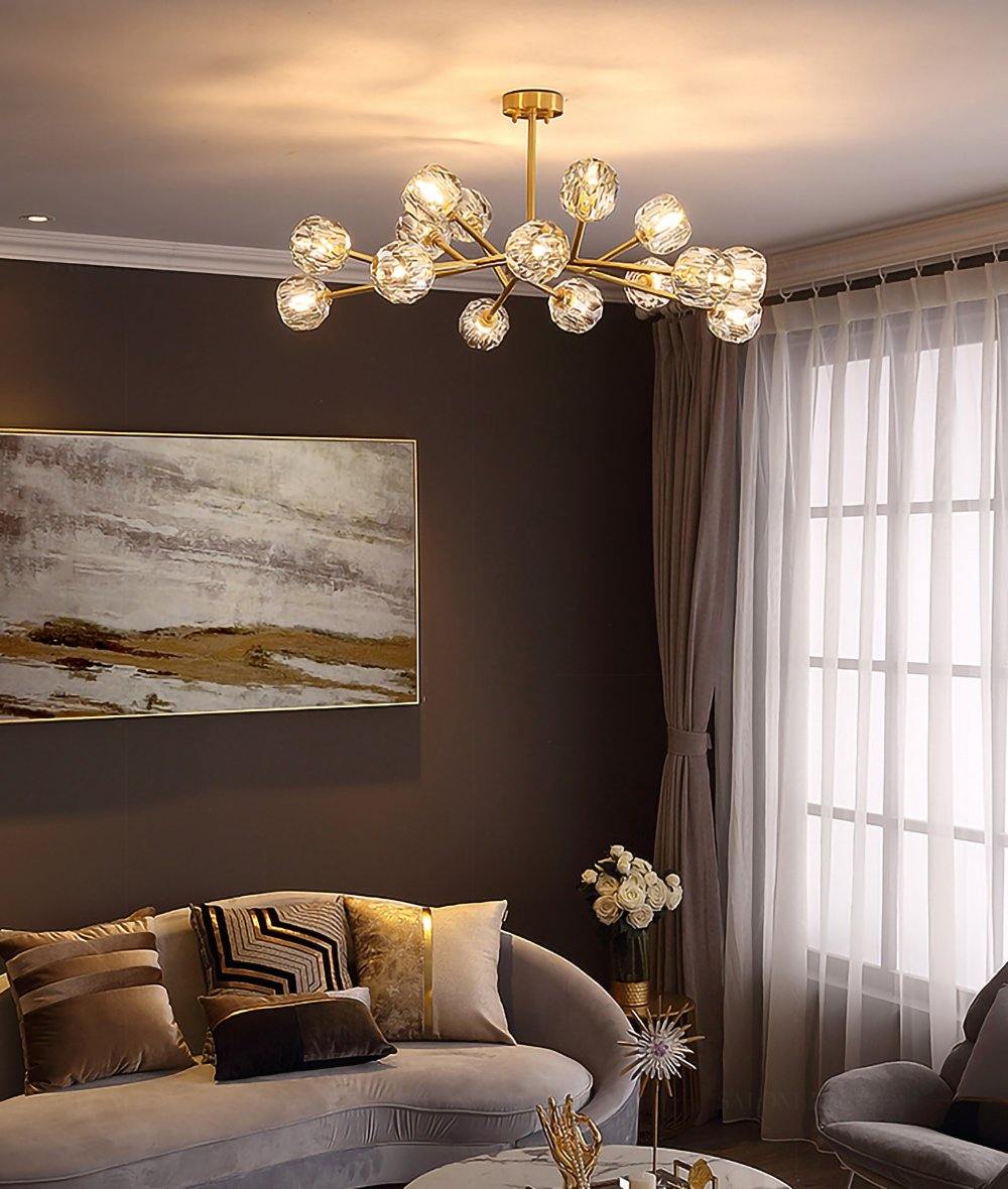 Lustra Suspension Lampe Boule en Cristal et Laiton en Grappe - Neutralighting