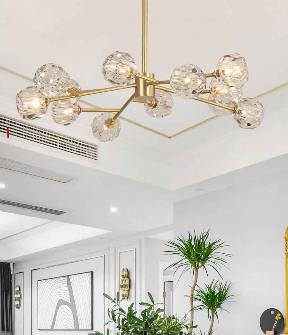 Lustra Suspension Lampe Boule en Cristal et Laiton en Grappe - Neutralighting