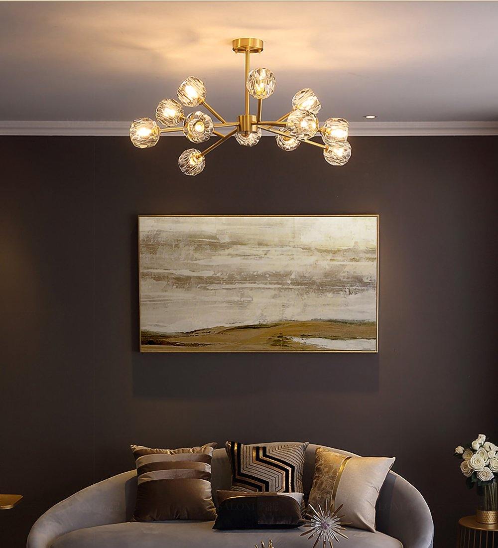 Lustra Suspension Lampe Boule en Cristal et Laiton en Grappe - Neutralighting