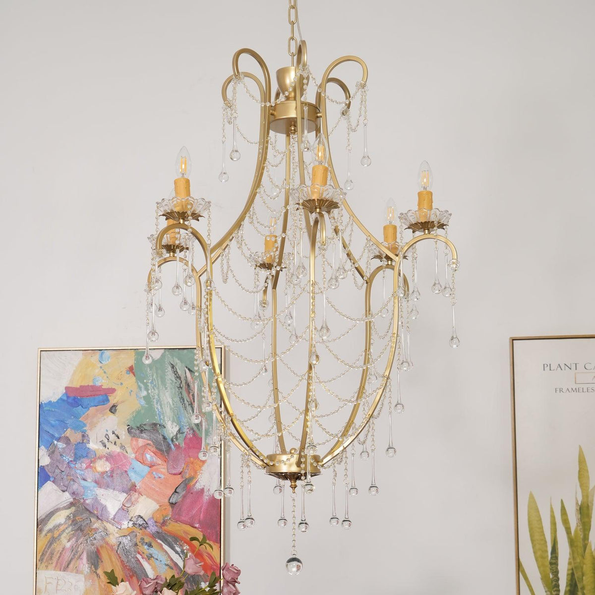 Lustra Chandelier Cage à Oiseaux avec Gouttes en Verre - Neutralighting