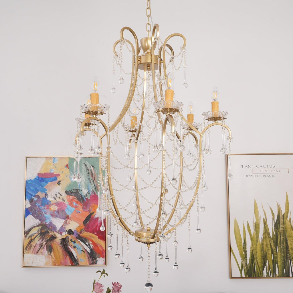 Lustra Chandelier Cage à Oiseaux avec Gouttes en Verre - Neutralighting