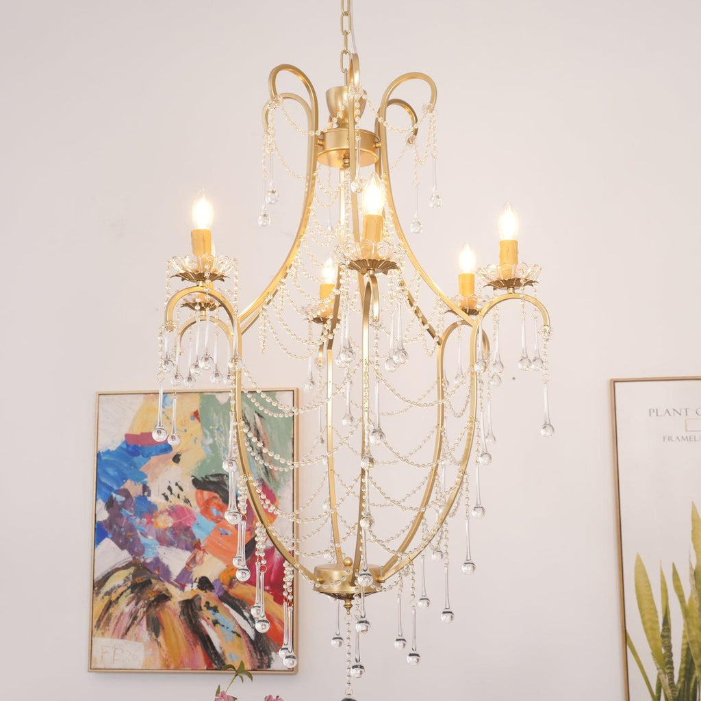 Lustra Chandelier Cage à Oiseaux avec Gouttes en Verre - Neutralighting