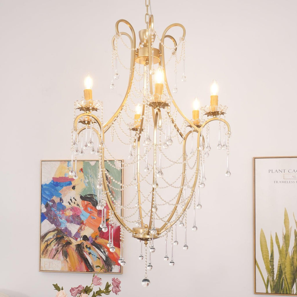Lustra Chandelier Cage à Oiseaux avec Gouttes en Verre - Neutralighting