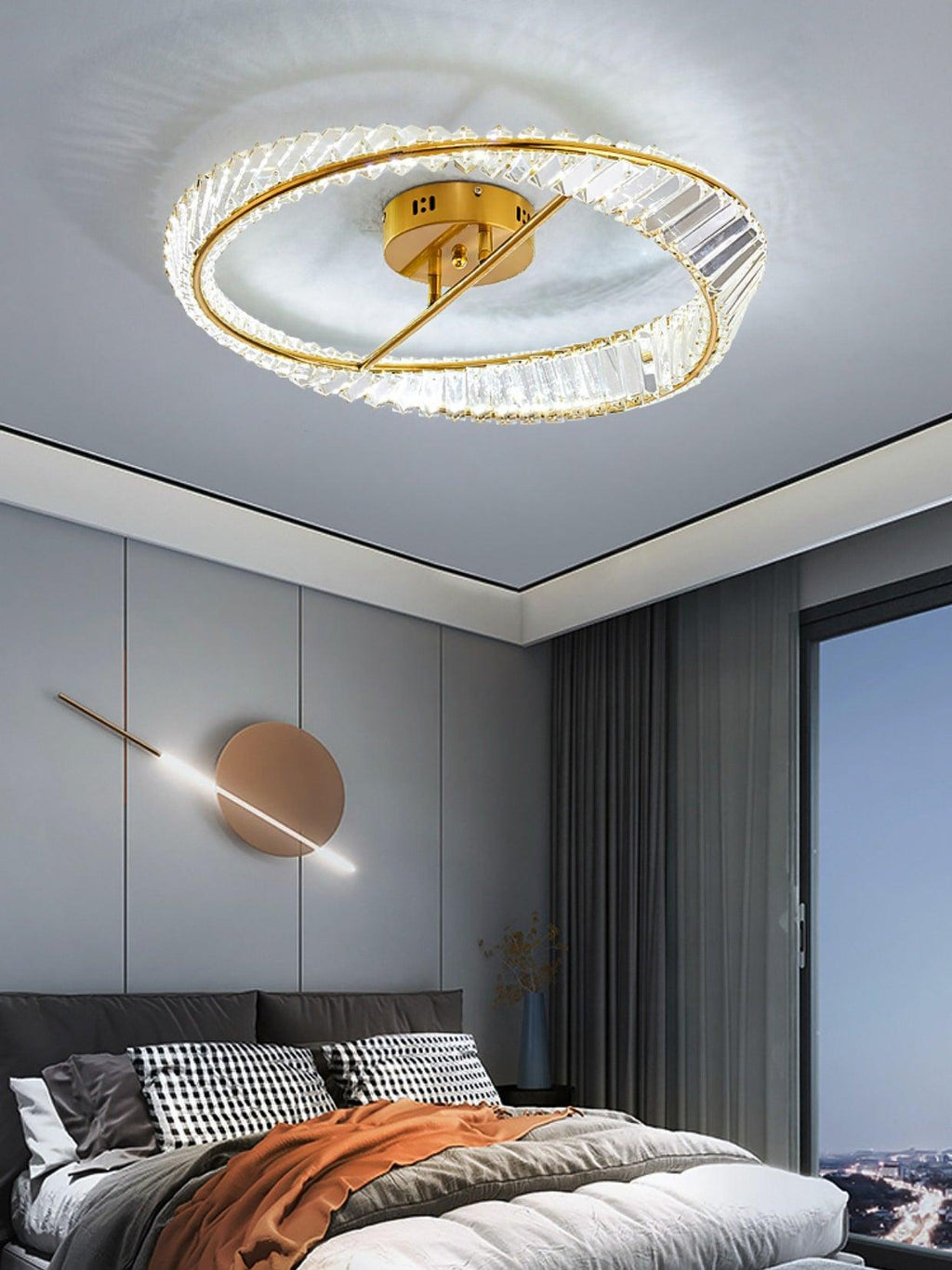 Lustra Plafonnier Anneaux en Cristal et Acier Inoxydable - Neutralighting