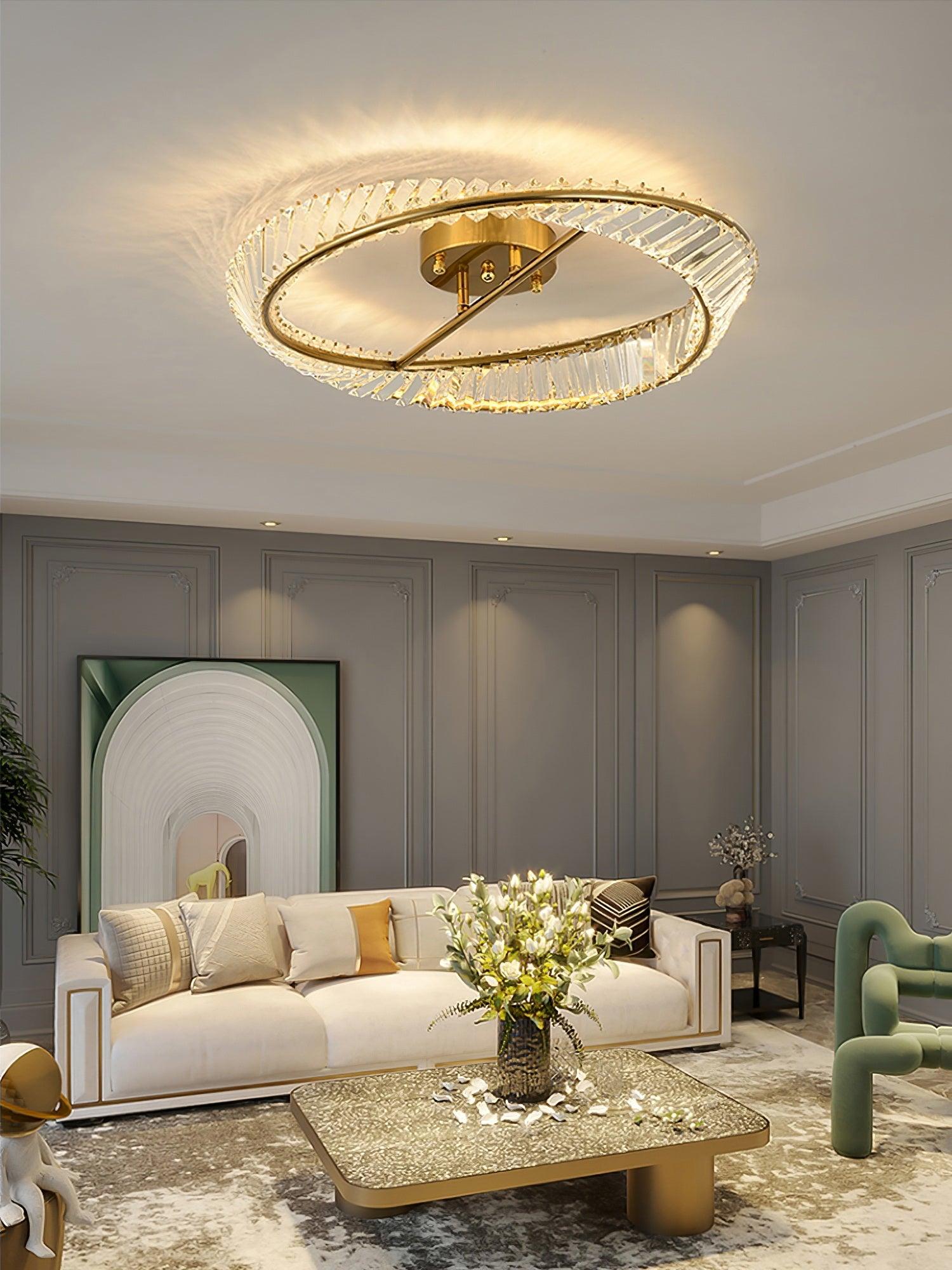 Lustra Plafonnier Anneaux en Cristal et Acier Inoxydable - Neutralighting