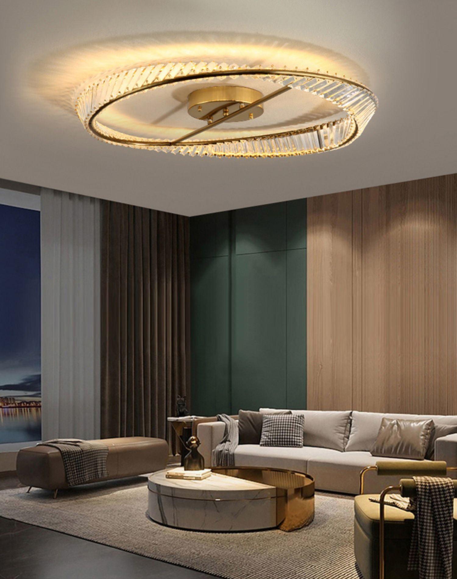 Lustra Plafonnier Anneaux en Cristal et Acier Inoxydable - Neutralighting