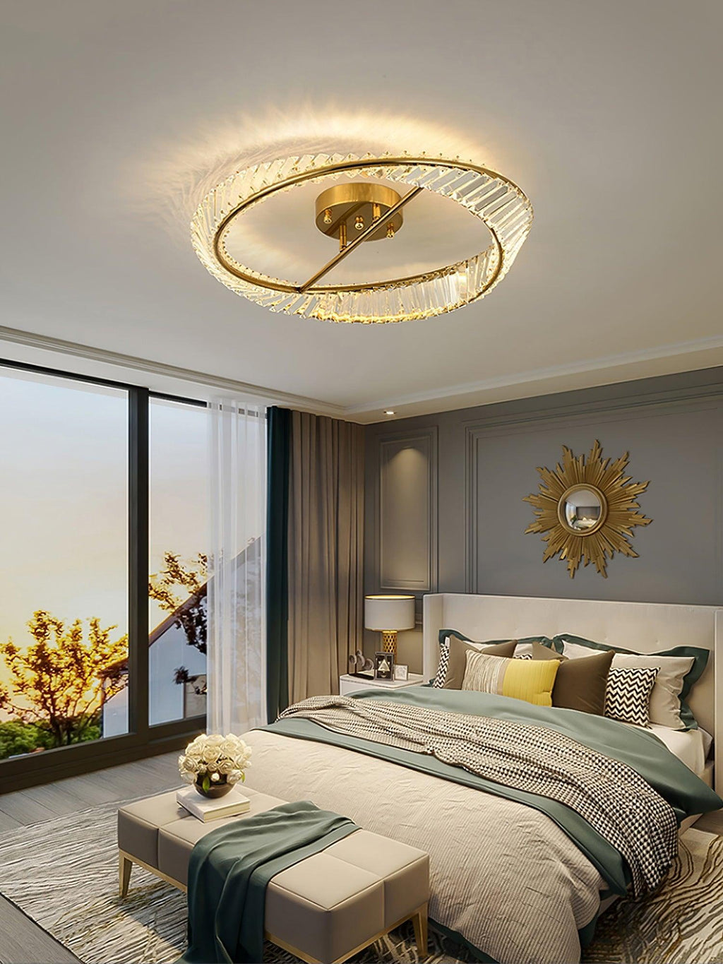 Lustra Plafonnier Anneaux en Cristal et Acier Inoxydable - Neutralighting