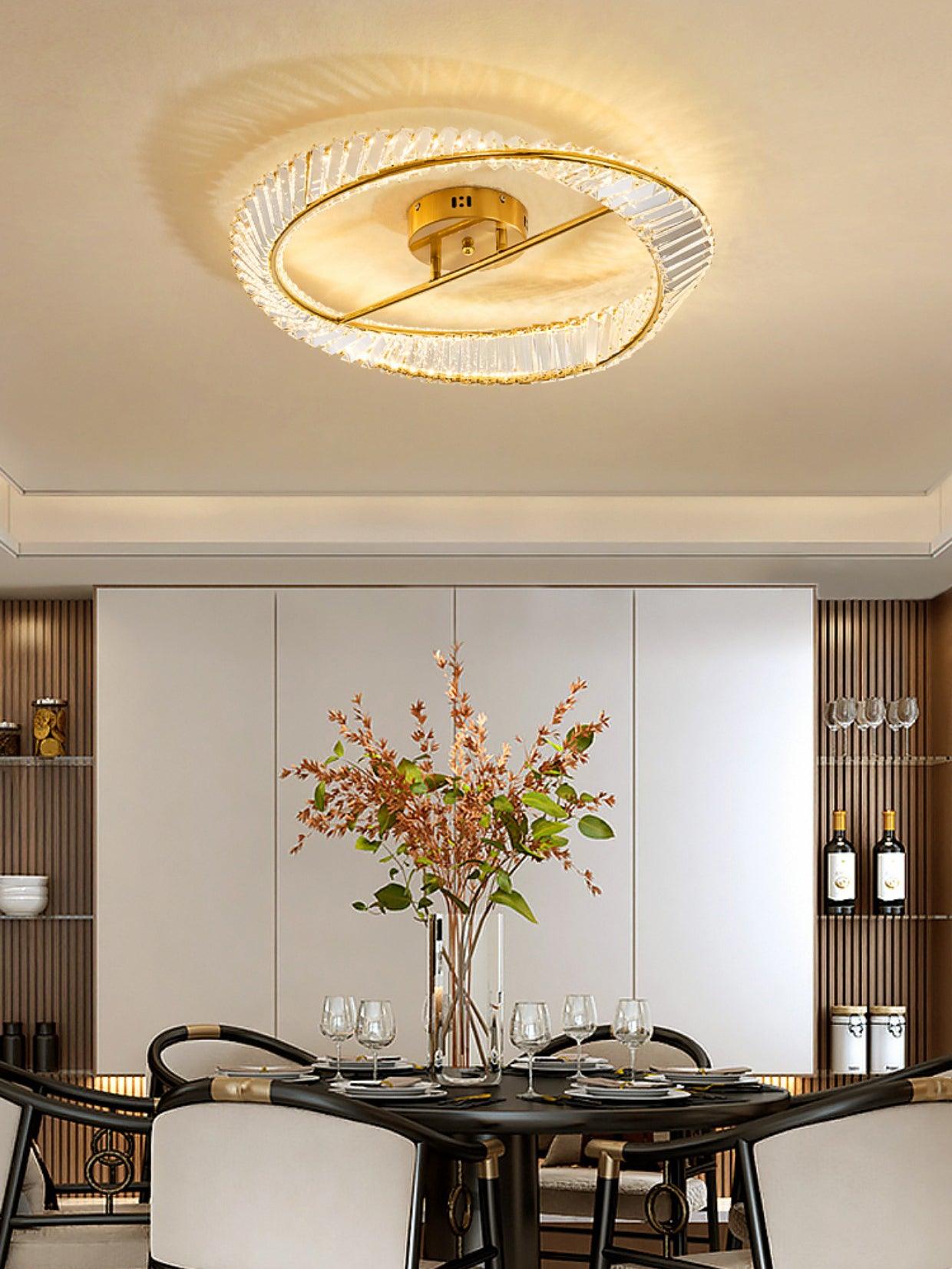 Lustra Plafonnier Anneaux en Cristal et Acier Inoxydable - Neutralighting