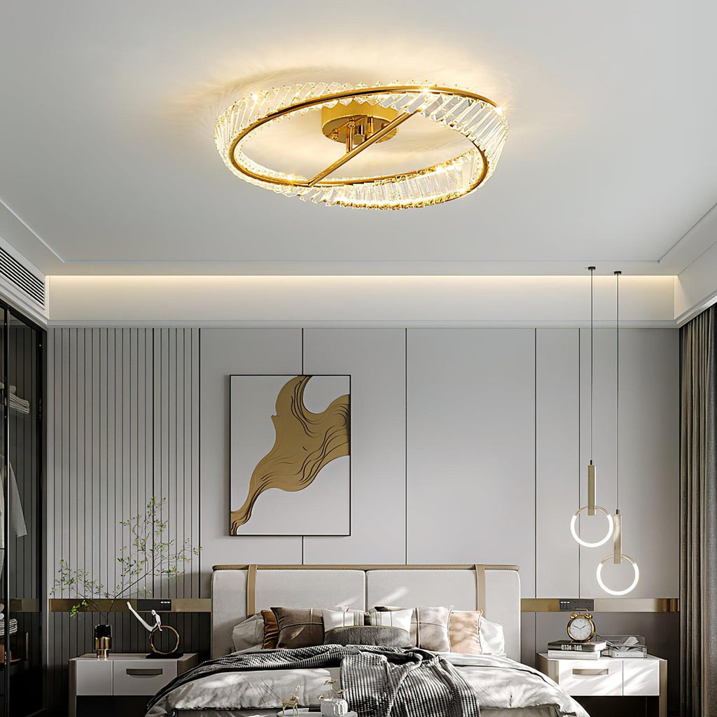 Lustra Plafonnier Anneaux en Cristal et Acier Inoxydable - Neutralighting
