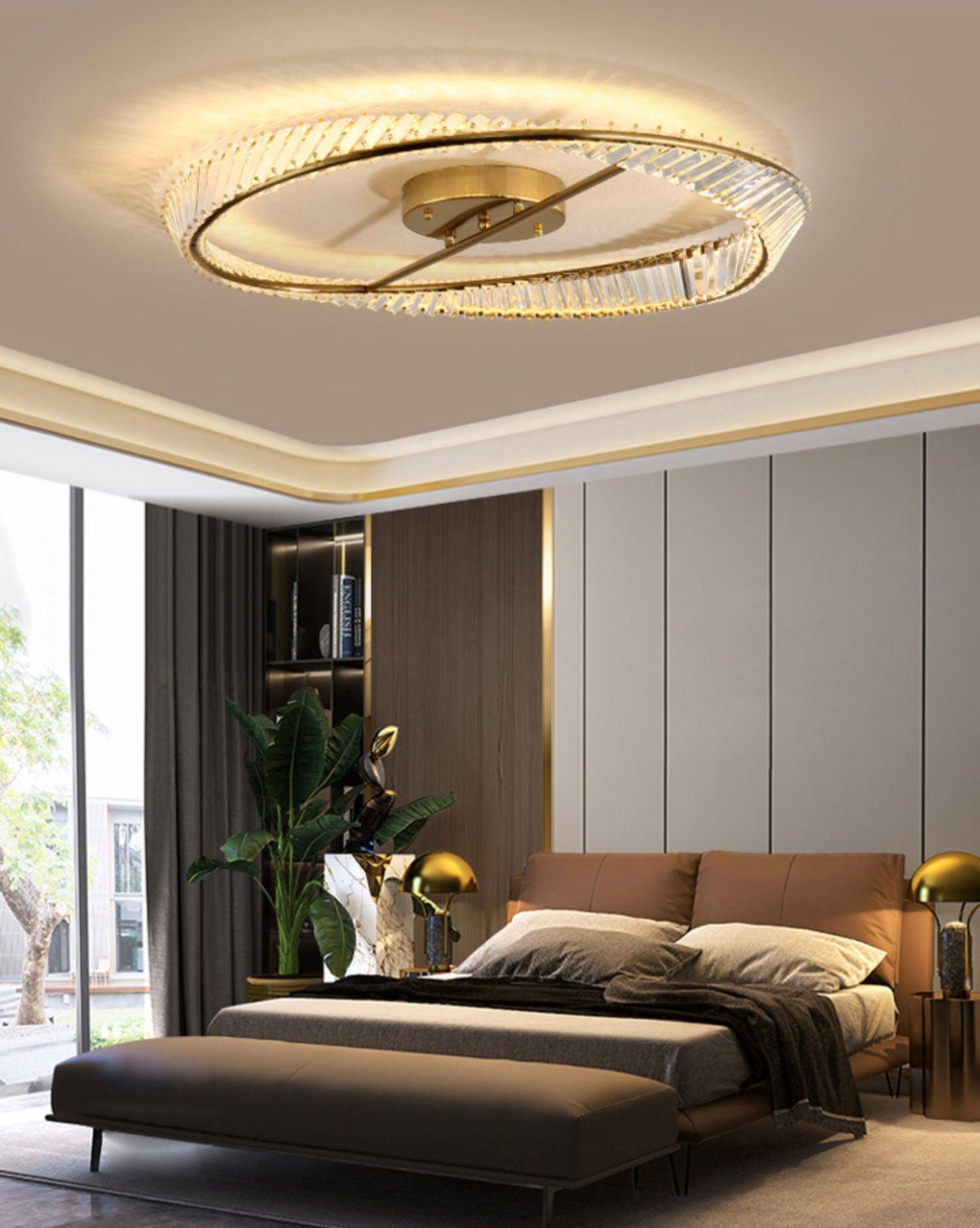 Lustra Plafonnier Anneaux en Cristal et Acier Inoxydable - Neutralighting