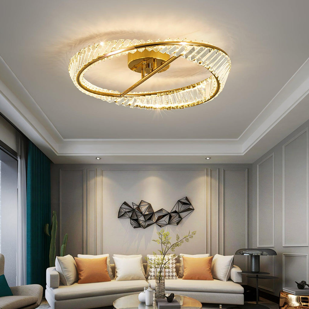 Lustra Plafonnier Anneaux en Cristal et Acier Inoxydable - Neutralighting