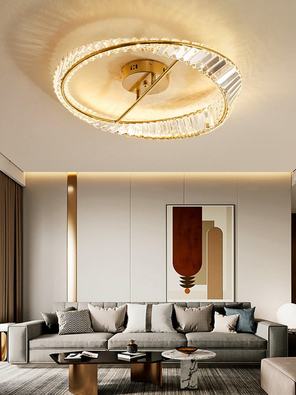 Lustra Plafonnier Anneaux en Cristal et Acier Inoxydable - Neutralighting