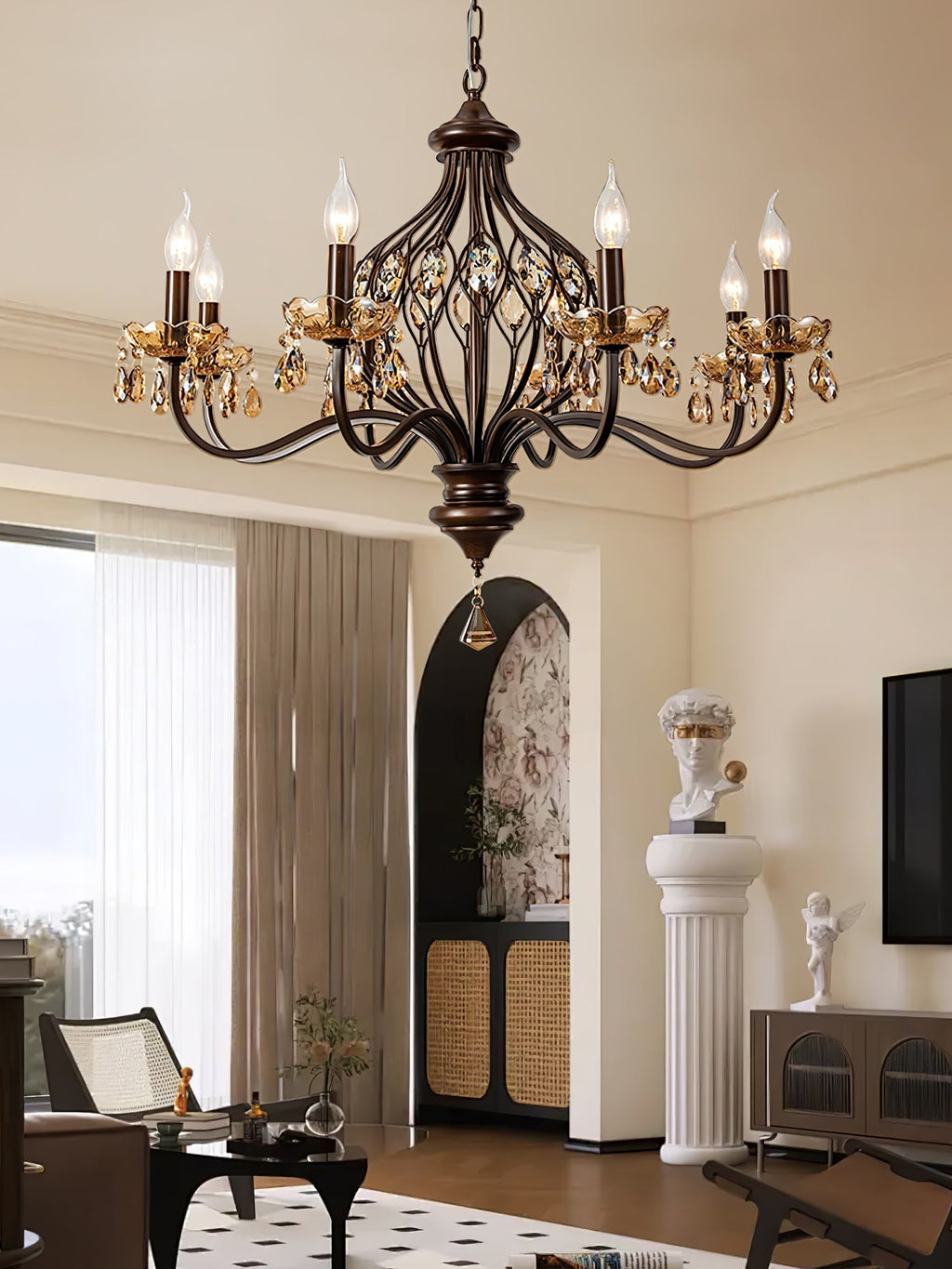 Enorel Chandelier en Bronze Vintage avec Cristaux - Neutralighting