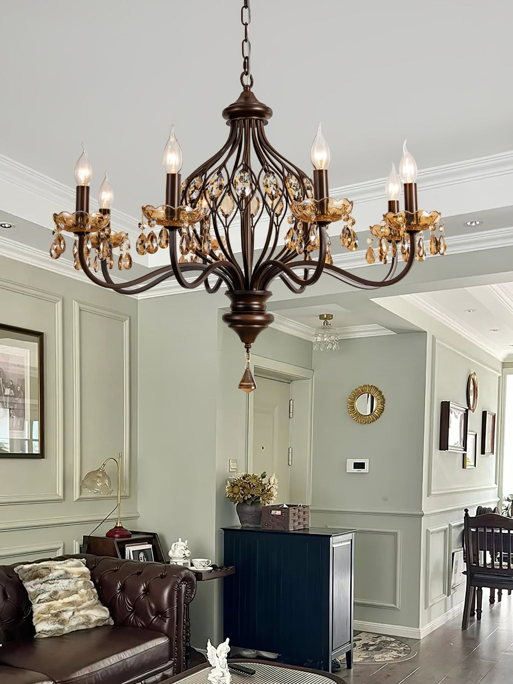 Enorel Chandelier en Bronze Vintage avec Cristaux - Neutralighting