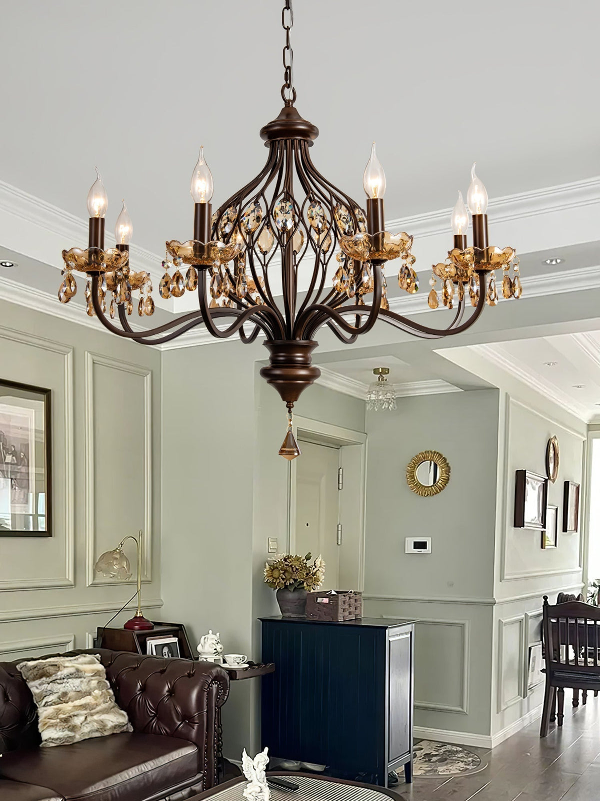 Enorel Chandelier en Bronze Vintage avec Cristaux - Neutralighting