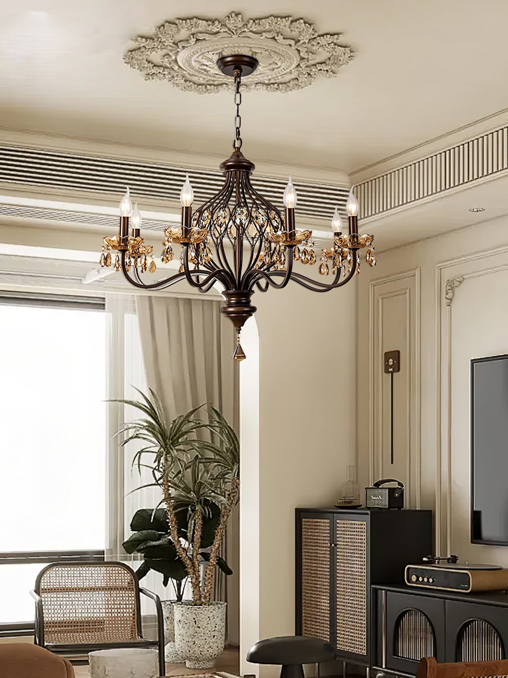 Enorel Chandelier en Bronze Vintage avec Cristaux - Neutralighting