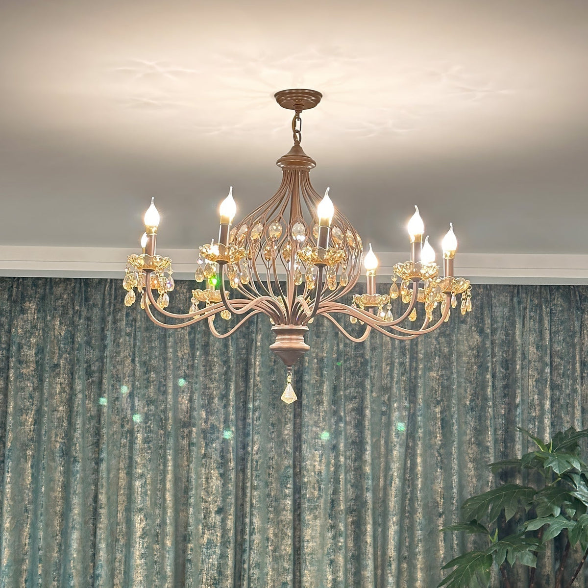 Enorel Chandelier en Bronze Vintage avec Cristaux - Neutralighting