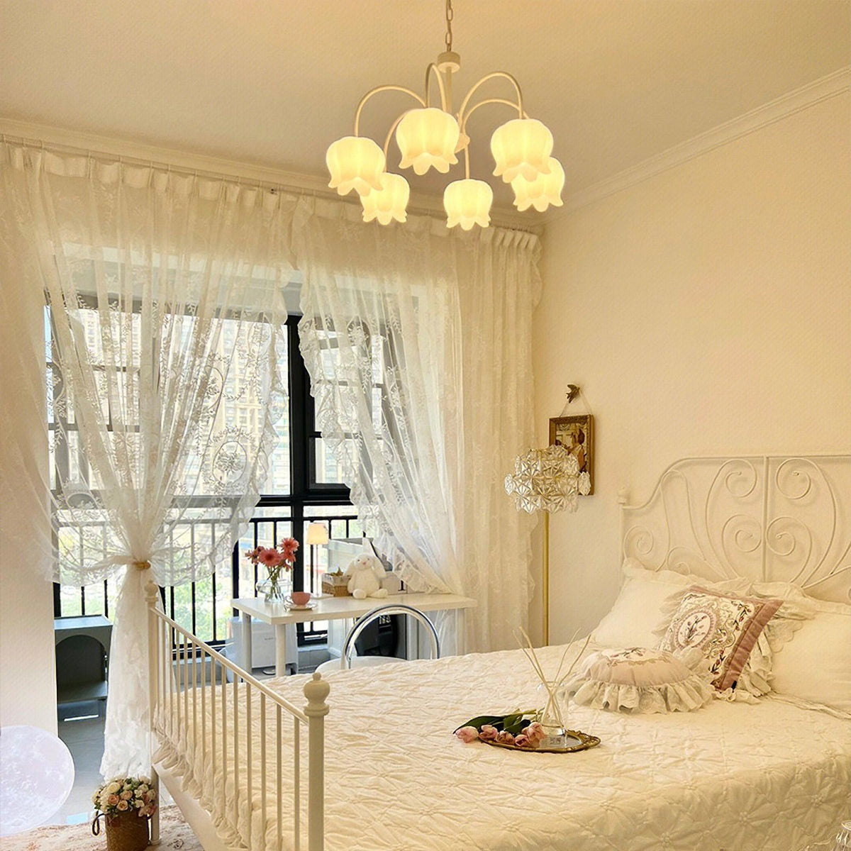Lustra Chandelier Floral Blanc Élégant - Neutralighting