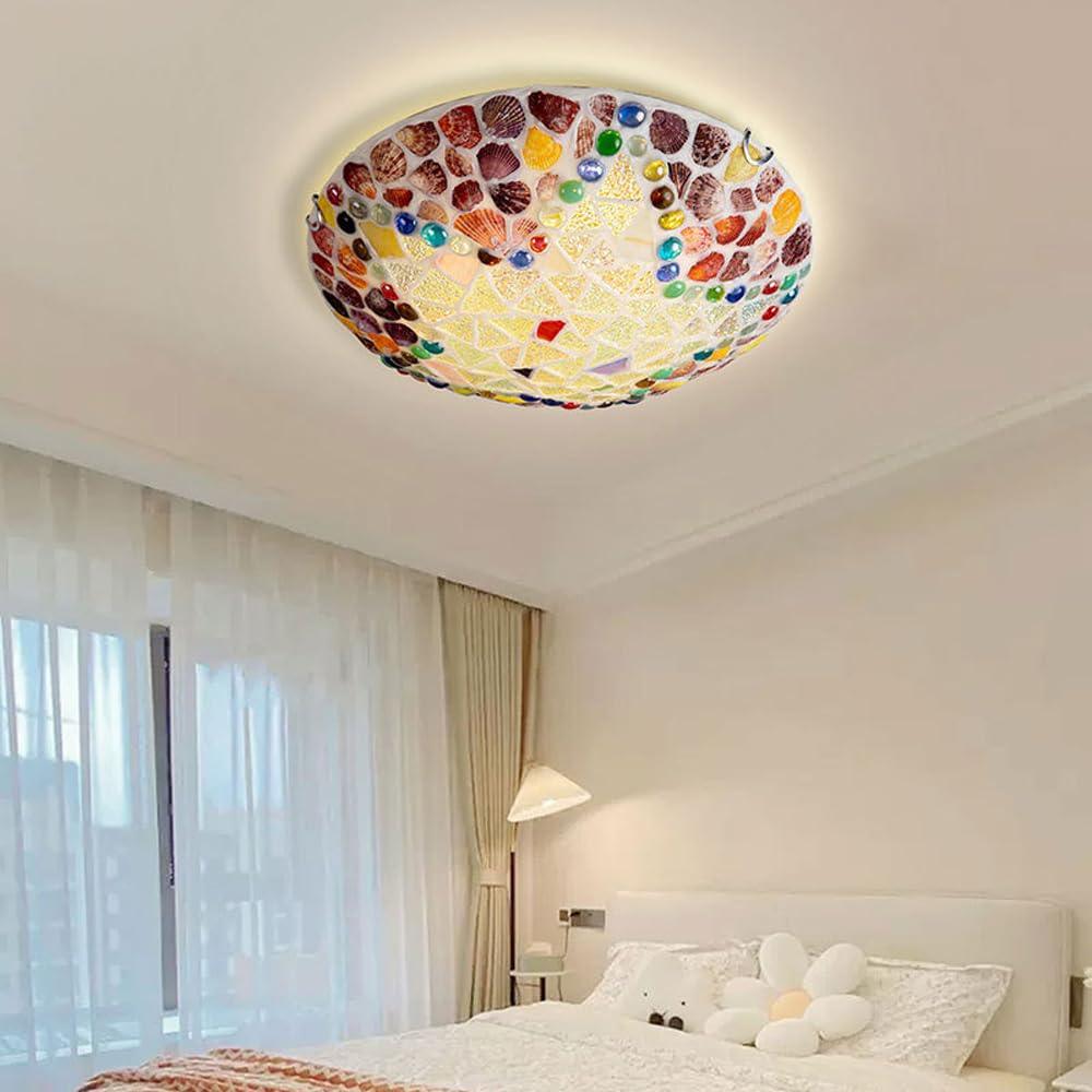 Tiffany Rustique Plafonnier Métal Verre Chambre À Coucher - Neutralighting