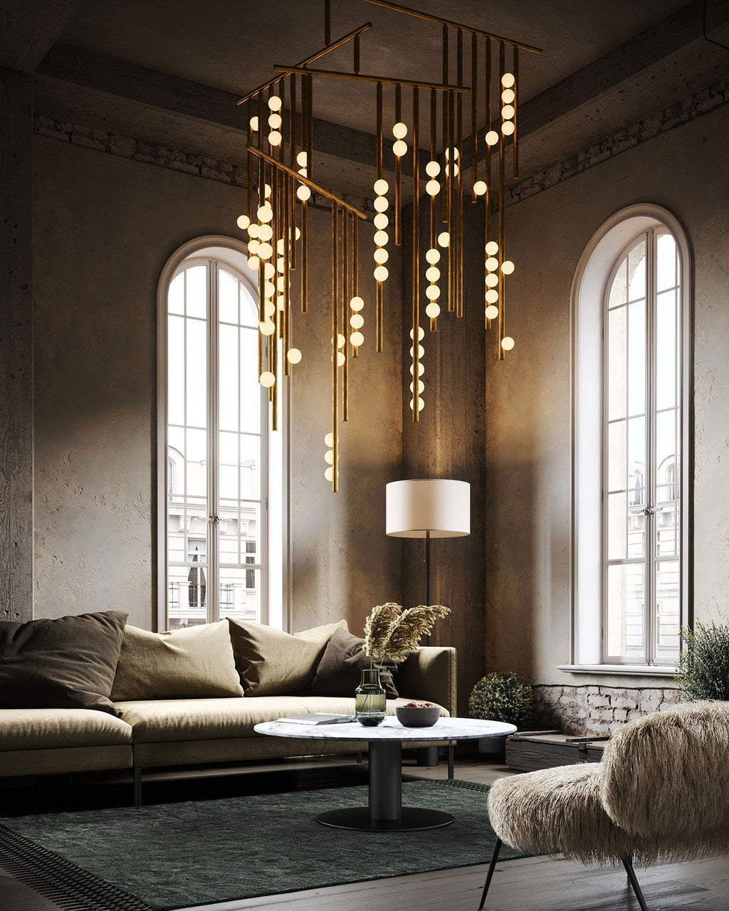 Eurzoris Chandelier Linéaire Géométrique en Laiton - Neutralighting