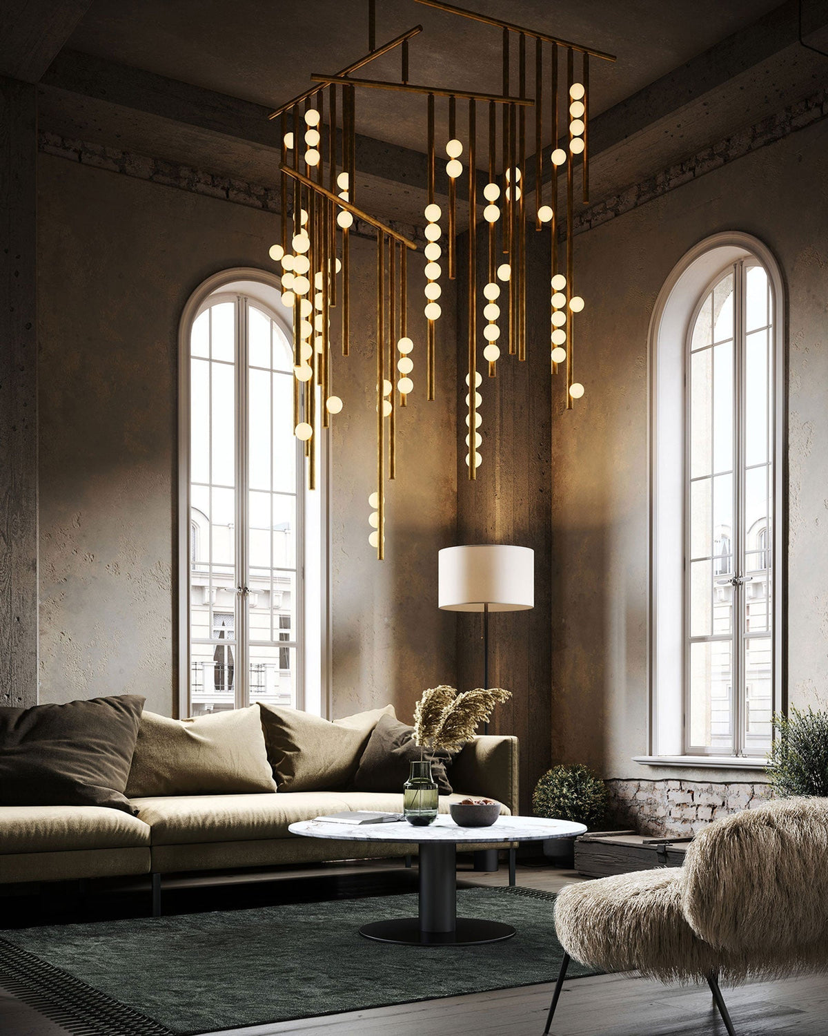 Eurzoris Chandelier Linéaire Géométrique en Laiton - Neutralighting