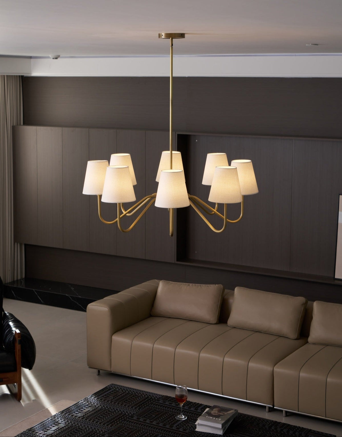 Viraean Chandelier Industriel Vintage en Laiton et Tissu - Neutralighting