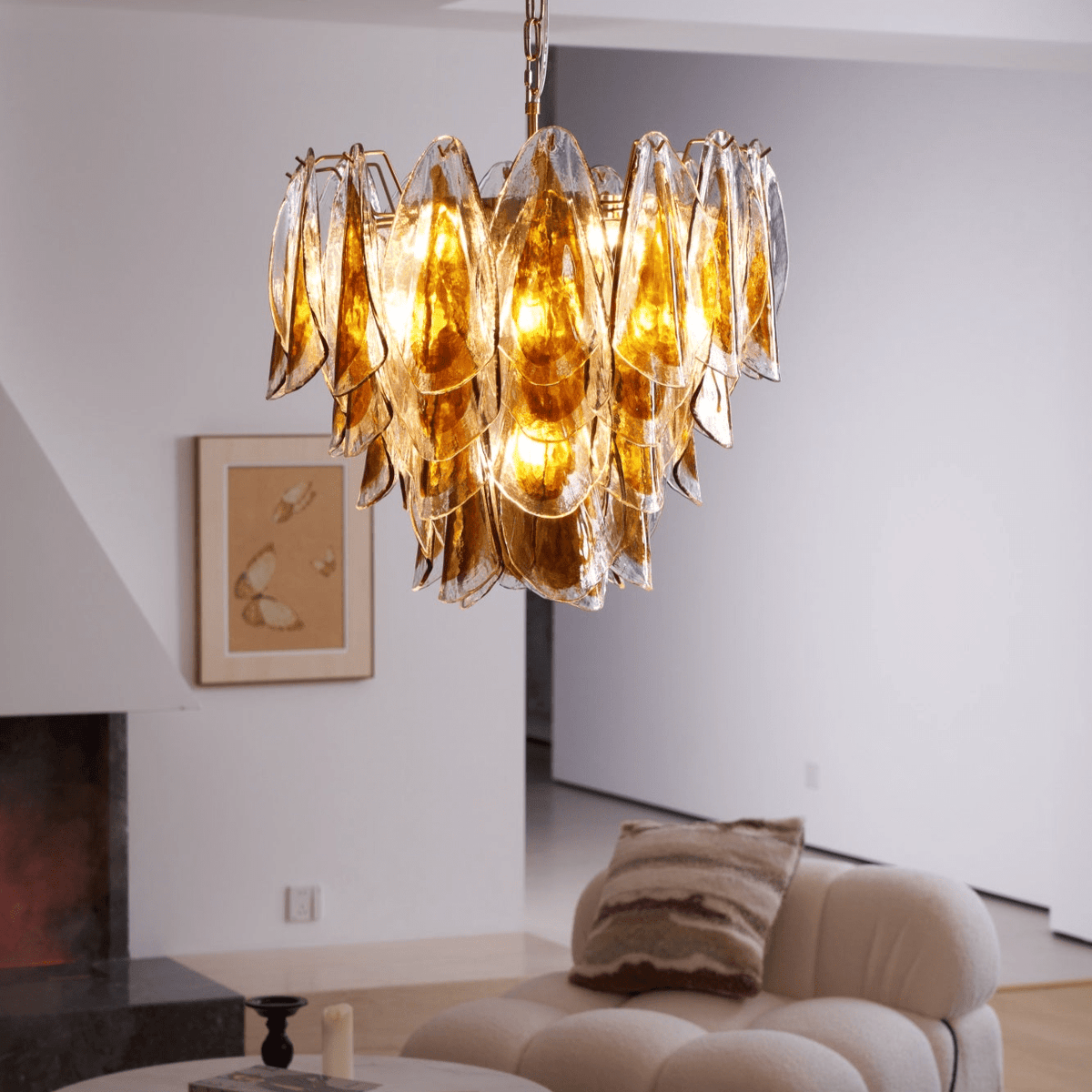 Aurora Lustre Ambre Feuille Verre Superposé Organique Chaleur - Neutralighting