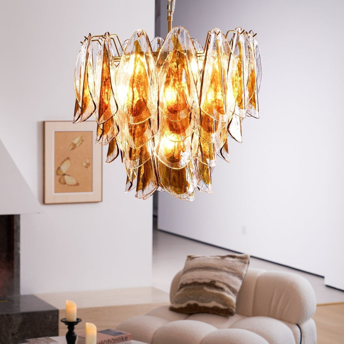 Aurora Lustre Ambre Feuille Verre Superposé Organique Chaleur - Neutralighting