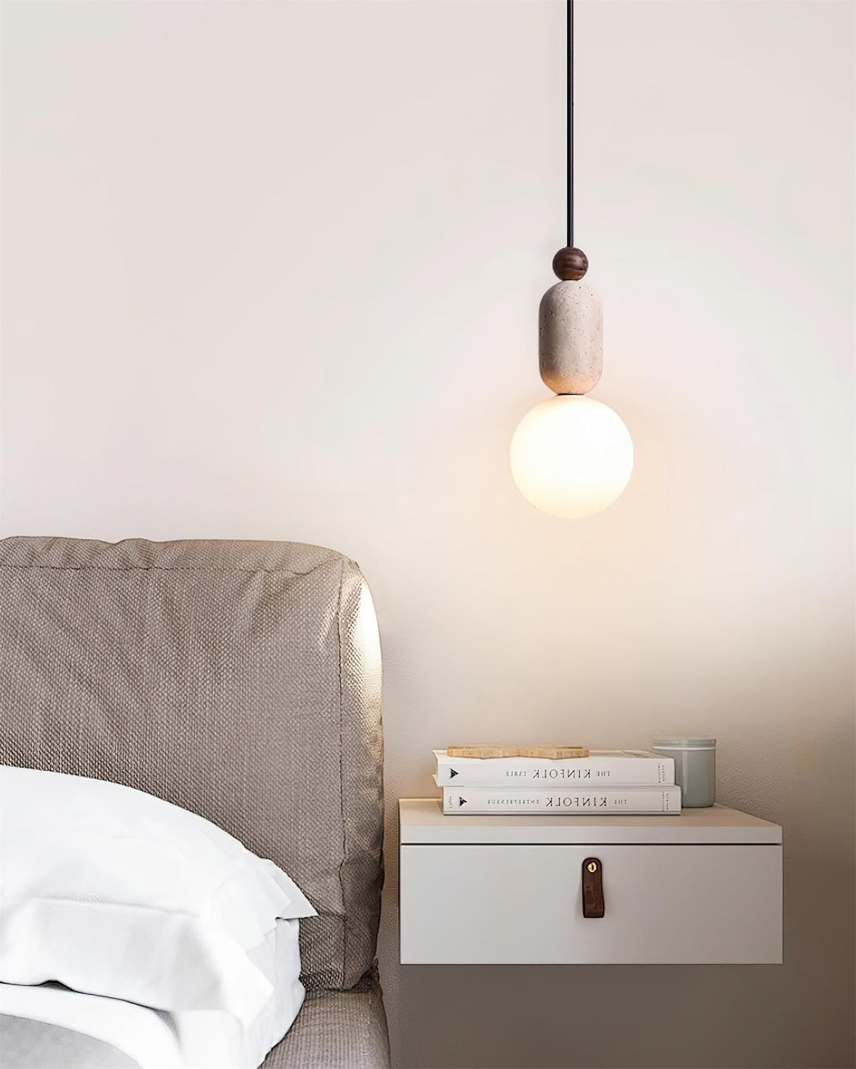 Gavon Lampe Suspendue en Verre et Travertin - Neutralighting