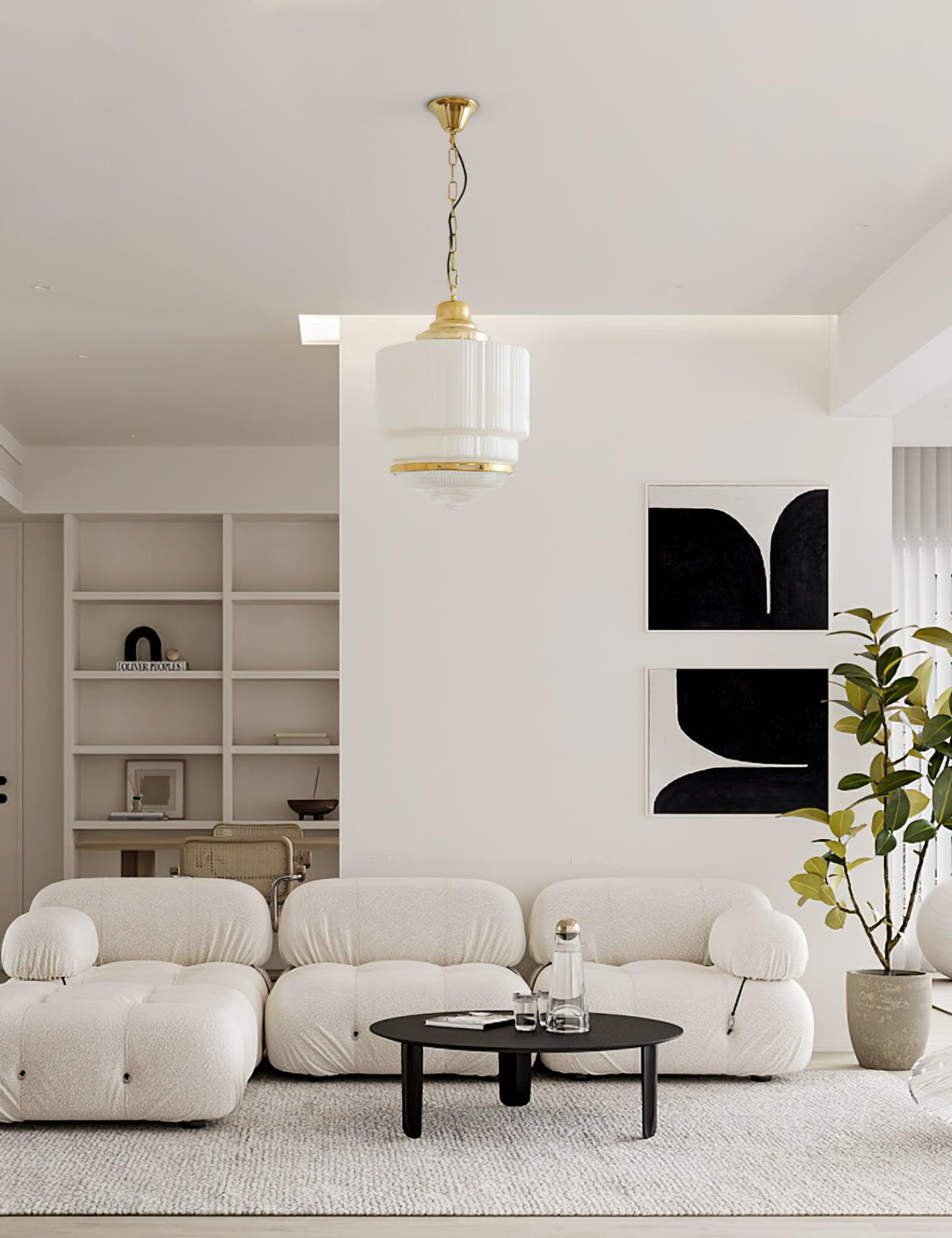 Lustra Suspension Laiton Verre Cannelé - Neutralighting